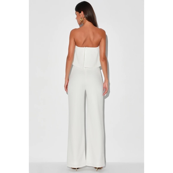 New Lulus What Lovers Do White Strapless Wide-Leg Wedding Bridal Jumpsuit - Picture 4 of 4
